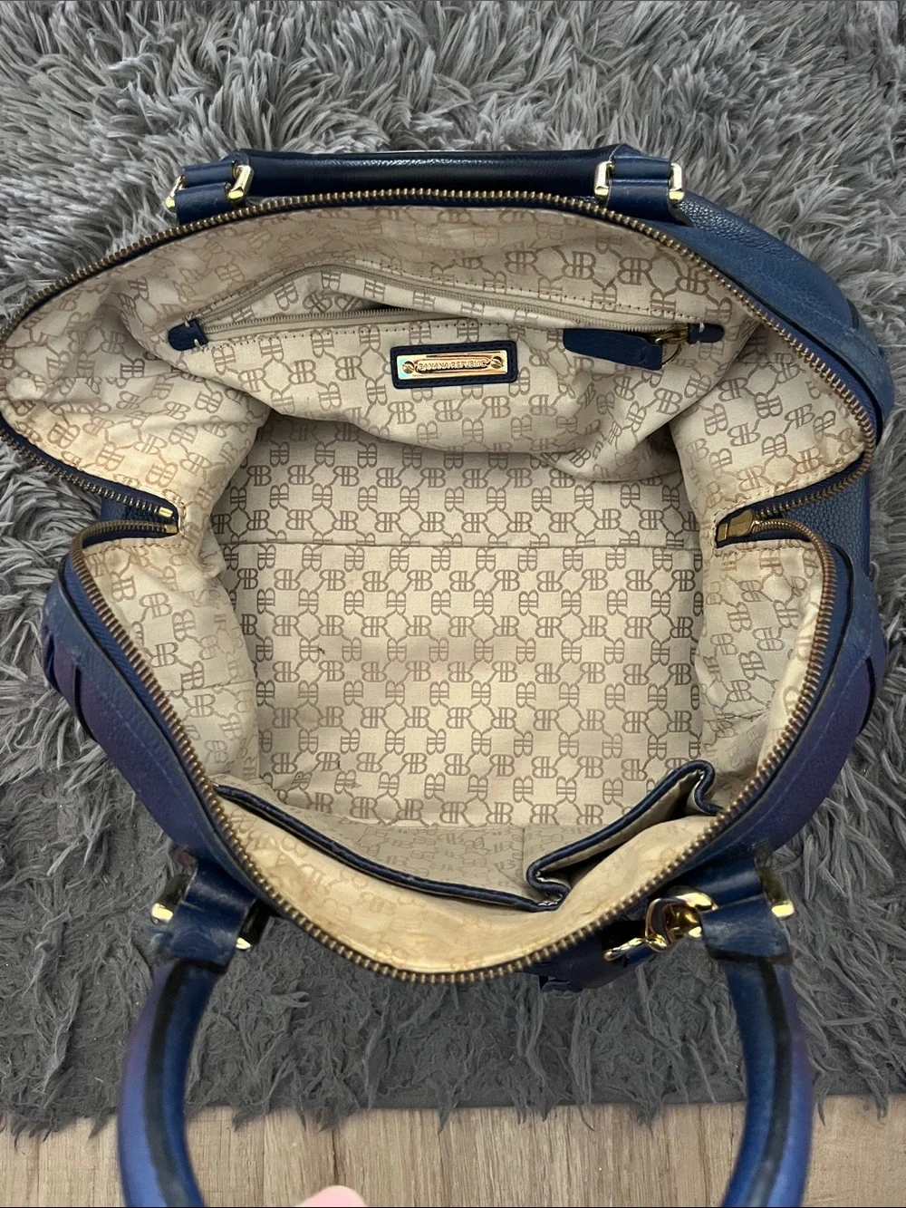 Banana Republic Navy Leather Satchel with Tassel and Gold Hardware